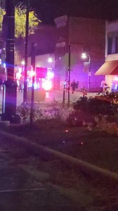 7th St fire, due to debris they cant enter the building. They have live wires down, comed just pulled up on scene. They have a ladder on roof. Trying to extinguished from the outside until they can make entry. Update: using a drone to look around the building #rockfordillinois #815statelinescanner | 815 Stateline Scanner