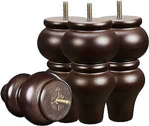 Wood Furniture Legs 6 inch Sofa Legs Pack of 4,Round Couch Legs Espresso Mid Century Desk Legs,Sofa Replacement Parts,for Dresser, Sideboard, Recliner, Coffee Table