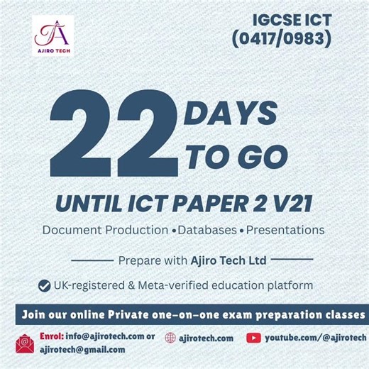 ⏳ 22 Days to IGCSE ICT (0417/0983) Paper 2 Practical Exam