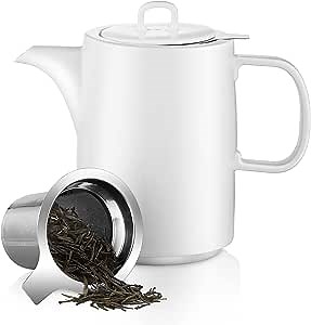 Ceramic Teapot 58 OZ, Large Stylish Teapot with stainless steel Extra-Fine Infuser To Brew Loose Leaf Tea - Leed-Free (58 OZ)