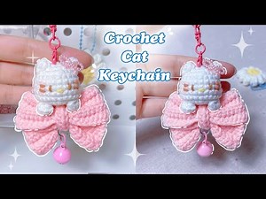 How to Crochet a Mochi Cat Keychain | Crochet 2 in 1 Cute Kitty with Bow | Tiny Crochet Lab