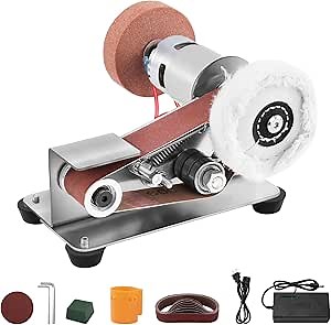 Mini Belt Sander - Power Belt Sanders, Small Bench Belt Sander Machine,7 Gear Adjustable Speed Electric Belt Sander for Metal Working, Knife Making Kits, Knife Grinder, DIY Woodworking,