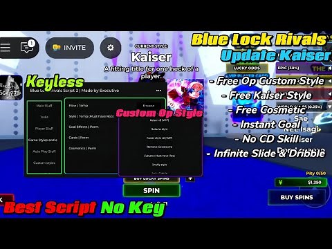 BLUE LOCK RIVALS KEYLESS SCRIPT FREE STYLE KAISER, OP CUSTOM STYLE, COSMETIC, INSTANT GOAL & MORE
