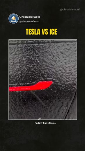 ChronicleFacts on Instagram: "The post shows a 15-second clip of someone scraping ice off a Tesla’s flush door handle with a red tool, jokingly titled “Tesla vs ice.” The video blew up fast, hitting over 950,000 views and 2,800 likes in less than 12 hours. It highlights a common winter problem for Tesla owners. The retractable door handles can freeze when ice builds up around the hinges. Tesla manuals and forums suggest using the mobile app to pop the door open or warming the car first to melt t