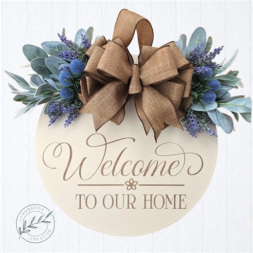Welcome Home Wood Wreath, Farmhouse Front Door Decor, Floral Scroll - Etsy