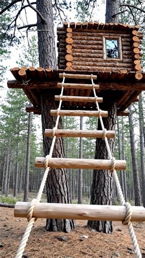 Suspended Log Treehouse 🌲🔥