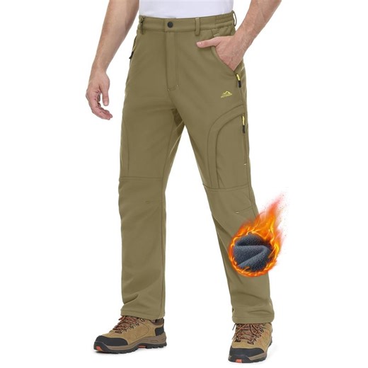 MAGCOMSEN Men's Winter Pants 5 Zip Pockets Snow Ski Pants Fleece Lined Water Resistant Hiking Pants FallFreshness Outdoorfun