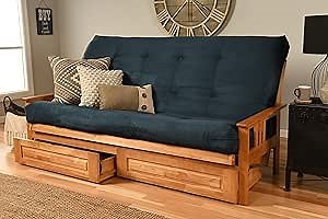 Kodiak Furniture Monterey Queen-size Futon, Storage Drawers, Butternut Finish with Suede Navy Mattress