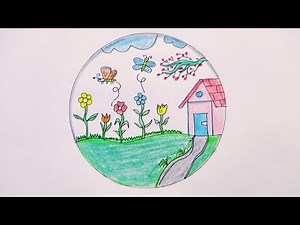 Spring Season Drawing | Flowers and Butterfly Drawing easy | How to make Spring Season Drawing