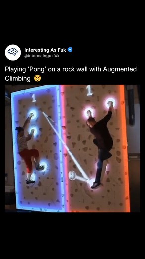 Augmented climbing, known for blending physical activity with digital innovation, takes on a nostalgic twist in this image. Climbers are seen playing the classic game ‘Pong’ on a rock wall, where sensors and projections transform the surface into an interactive gaming experience. The way this setup merges technology with traditional climbing highlights the endless possibilities of augmented reality. It’s a perfect example of how creativity and tech can turn a simple rock wall into a dynamic play