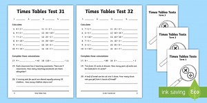 Year 2 Times Tables Tests Assessment Pack