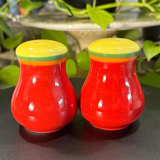 Vintage Dansk Ceramic Salt & Pepper Shakers Red Yellow Scandinavian Modern Japan - Etsy