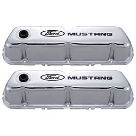 Ford Performance Valve Cover Stamped Steel Chrome With Ford Mustang Logo Pair 289/302/351W