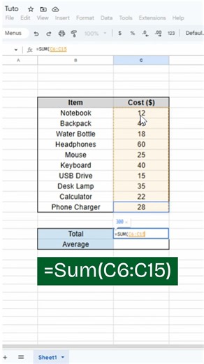 Calculate Total & Average in Google Sheets in Seconds! #productivity #usa #googlesheets #excel