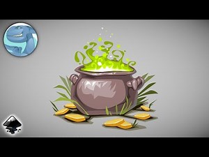 Magic pot with coins. Vector graphics with Inkscape.