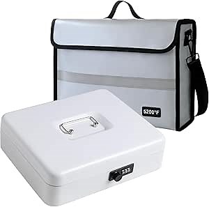 Fireproof Document Bag with Lock Box - Secure Cash, Contracts & Passports Combo