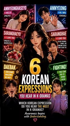 6 Korean Expressions Explained 🇰🇷 | Annyeong vs Annyeonghaseyo, Saranghae vs Saranghaeyo #shorts