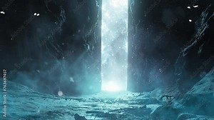 science background with cinematic shot ancient alien sentinel appears. seamless looping overlay 4k virtual video animation background