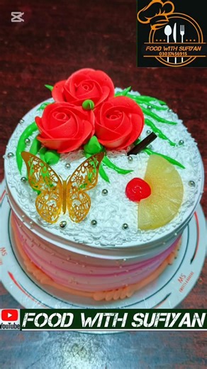 Red Flowers Birthday Cake Decorate Zigzag Cake #ytshorts #cake