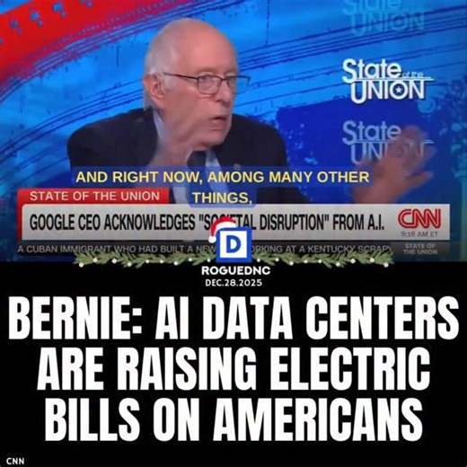 Bernie is calling on a moratorium on new A.I. data centers as they’re currently raising electric bills for Americans. | Rogue DNC