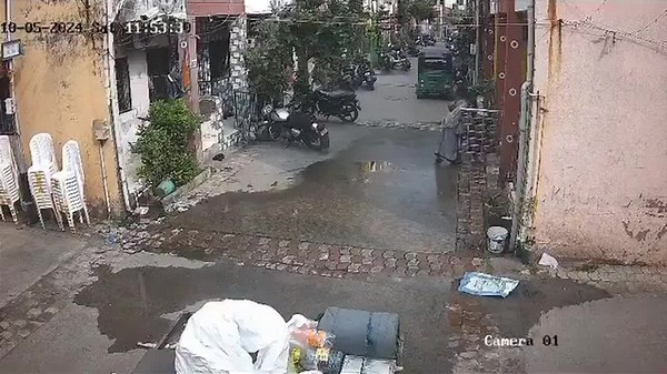 Woman escapes injury as empty water tank falls from roof in Gujarat, India