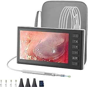 Digital Otoscope with 7 Inch IPS Screen Zealtron 0.15 Inch (3.9mm) ear wax removal tool camera with 6 LED Lights Visual Ear Camera and Wax Remover,32GB Card,Storage Case Photo Snap and Video Recording