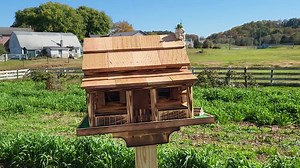 Log Cabin Bird Feeder, Amish Handmade, Cedar Roof, Yellow Pine, and Stone Chimney - Etsy
