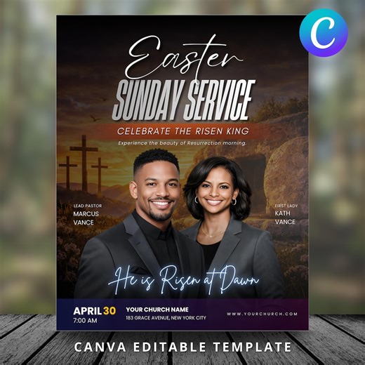 Easter Sunrise Service Flyer Template Canva | Easter Church Flyer | Resurrection Sunday Worship Flyer | Editable Download - Etsy
