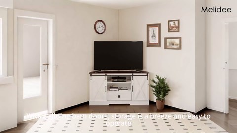 Corner TV Stand for 65 Inch TV - with Sliding Barn Door - Wood Entertainment Center - Media Console Cabinet - 58"x15.7"x31"H, White