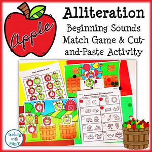 Apple Theme Alliteration Beginning Sounds Match Game - Phonological Awareness