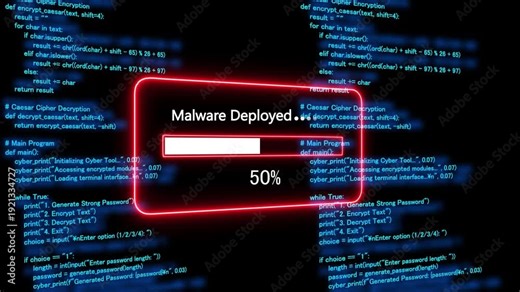 Teal malware deployed Progress Bar on a Background of Computer Code loading programming. 4k animation