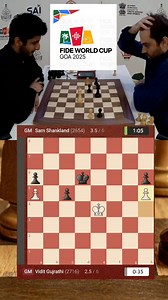 7.5K views · 37 reactions | Sam Shankland  defeats Vidit Gujrathi  1.5–0.5 in the tiebreaks to secure his spot in Round 4 of the FIDE World Cup 2025! ♟️ Watch the thrilling final moments of their 10"+10' rapid clash! ⚡ #Checkmate #chessgame #endgame #chess | Bisakol Chess Vlog | Facebook