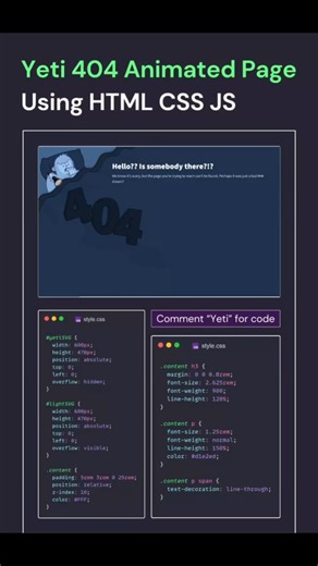 yeti 404 Animated Page using #html #and #css #or #javascript #webdevelopment #viralvideo♥️🖥️