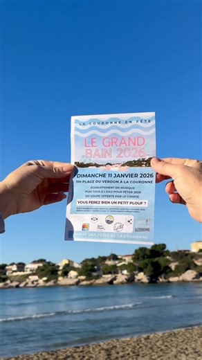 Comité des fêtes de la Couronne 13 on Instagram: "Qui dit nouvel événement, dit petite vidéo 🩲! A noter dans vos agendas 2026😜 Tous à l’eau !!! Le grand bain 2026 Pour débuter la nouvelle année dans un élan de partage et de convivialité, le Comité des Fêtes de la Couronne organise le dimanche 11 janvier 2026 à 11h « Le Grand Bain » sur la plage du Verdon à la Couronne. 11h Place à l’échauffement en musique animé par l’association @all_in_sport13 avant le top départ ! Venez déguisé, venez comme