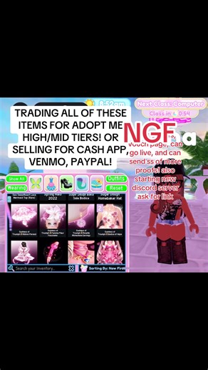 trading my royale high inventory, halos, diamonds, toy items for adopt me mid/high tier neon/mega pets! or selling for cash app, pay pal, or ven mo! STRICTLY NGF can add u on discord #fyp #crosstrading #adoptmepets #royalehighhalos #trustedseller