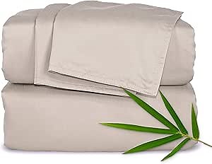 Pure Bamboo Queen Sheets, Genuine 100% Organic Viscose Derived from Bamboo Bed Sheet Set, Luxuriously Soft & Cooling, Double Stitching, 2 Year Quality Promise (Queen, Sand)