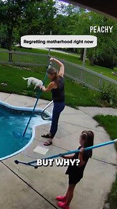 Her question at the end is so endearing! ❤️ #pool #yard #fail #funny #reels | Peachy