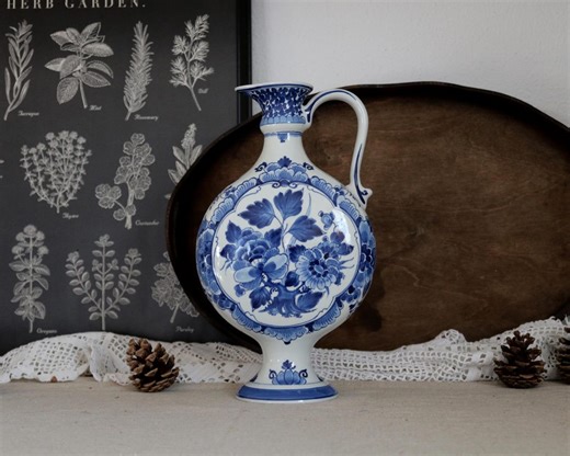 Large Hand-painted Royal Delft Blue Vase, Single-handle Floral Pitcher, 1950-1970 Delft Pottery, Farmhouse European Decor, Netherlands - Etsy
