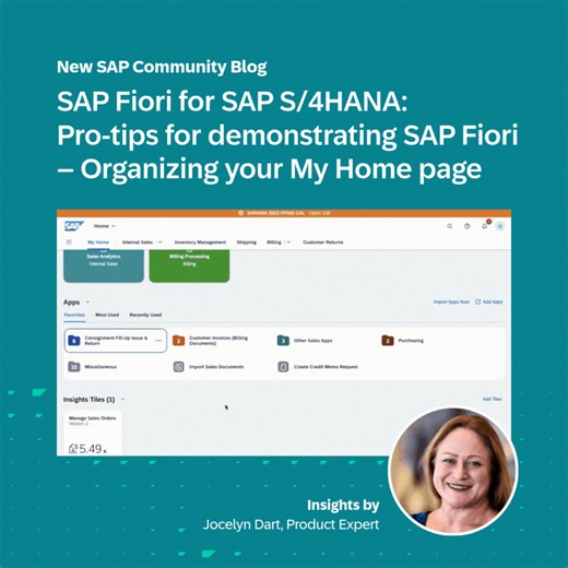 2.1K views · 16 reactions | Product expert Jocelyn Dart shares pro-tips based on real-life experiences for effectively demonstrating SAP Fiori in SAP S/4HANA to business users and providing suggestions for change management teams.  https://sap.to/6189fUVDd | SAP Community | Facebook