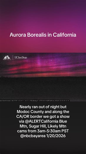 Nearly ran out of night but Modoc County and along the CA/OR border we got a show via @ALERTCalifornia Blue Mtn, Sugar Hill, Likely Mtn cams from 3am-5:30am PST @nbcbayarea 1/20/2026 #northernlights #aurora #california #space
