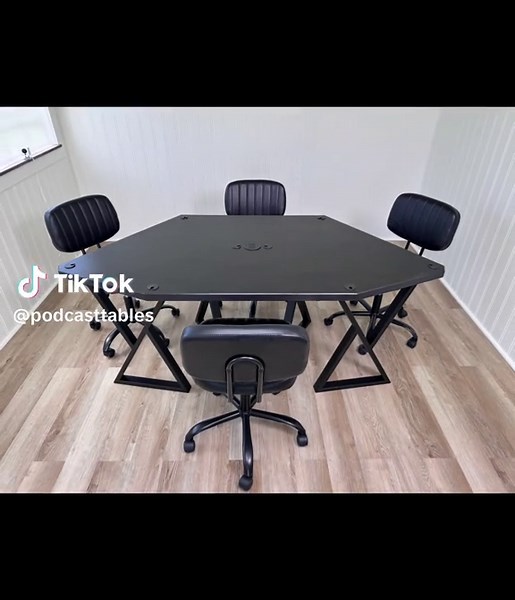 4, 3, 2…1 table. The Flex Use podcast table is our most versatile yet. #podcasttables #podcaststudio #woodshop #podcast #furniture #realwood