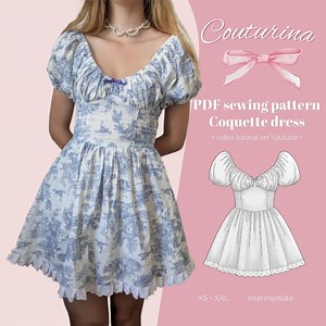 PDF Sewing Pattern - Coquette Dress With Puff Sleeves and Gathered Cups (XS-XXL) - Etsy