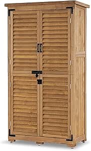 MCombo Outdoor Storage Cabinet, Garden Storage Shed, Outside Vertical Shed with Lockers, Outdoor 63 Inches Wood Tall Cabinet for Yard and Patio 0870 (Natural)