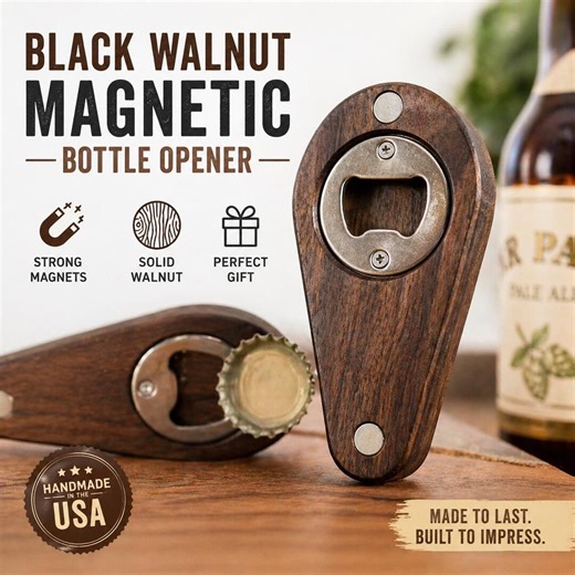 Black Walnut Magnetic Bottle Opener | Handmade Wood Wall Mount Bar Tool USA - Etsy