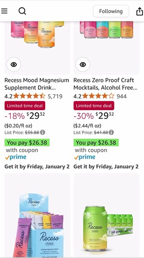 @Recess is having 30% off on Amazon right now in case you need a restock on all your favorites link in bio💗👏 https://app.devotion.club/brand/recess/officialsimpleejessicar #HolidayDrinks #Mocktail #TasteTest #ZeroProof #Recess