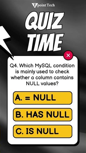 MySQL Quiz | MySQL Practice Questions and Answer for Beginners | Tpoint Tech