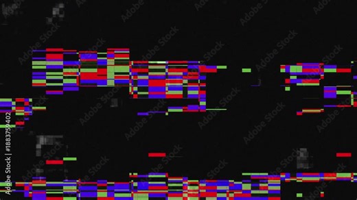 VHS Noise Glitch. Noise on damaged video signal with color bars glitch. Digital artifacts glitch on screen. Old noise effect 80's 90's vintage issues. Glitch on high contrast
