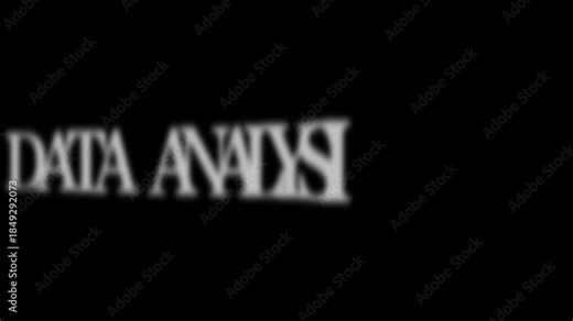 Animate text “DATA ANALYSIS” in bold uppercase typography. Smooth fade-in reveal, subtle glow, clean kinetic motion, centered layout, black background, modern analytical corporate text style.