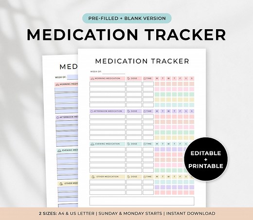 Daily Medication Tracker, Printable Medication Log, Weekly Medicine Schedule, Chart for Nurses and Caregivers, Medicine Intake Tracker, PDF - Etsy