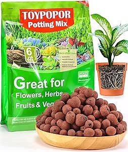 TOYPOPOR Leca Clay Pebbles for Plants, (6 Quarts) Leca Balls, Lightweight Clay Ball, Potting Mix, Grow Media Used for Drainage, Decoration, Aquaponics, Hydroponics and Other Gardening Essentials